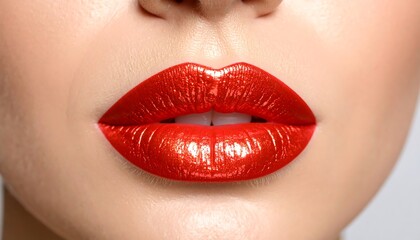Fototapeta premium Close-up of woman's lips, vibrant red lipstick