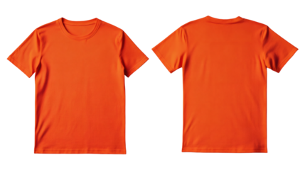 Orange Plain T-Shirt Mockup Front and Back View on Transparent Background