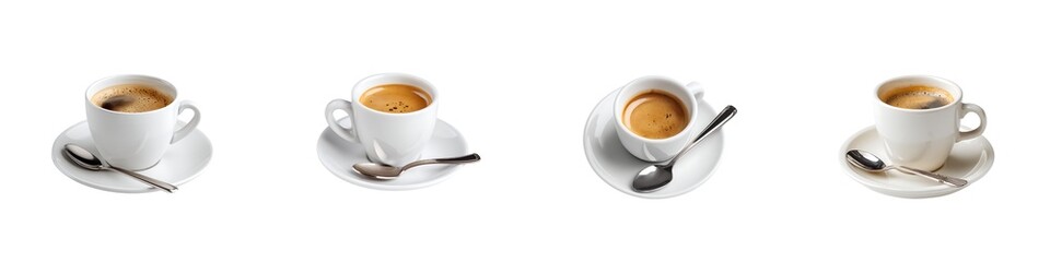 Fototapeta premium Set of espresso coffee cup with spoon isolated on transparent background
