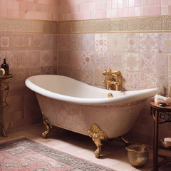 Realistic bathroom illustration with a bath tub. Vintage mood.