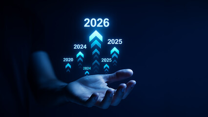 Futuristic Business Growth Concept with Years 2020–2026 and Glowing Arrows