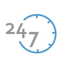24-7 service icon isolated on white background. 