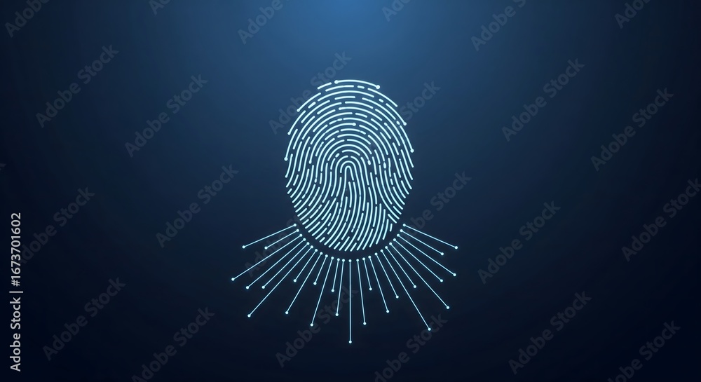 Poster abstract glowing fingerprint scan for security and identification.