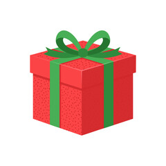 Red Christmas Gift Box with Green Ribbon