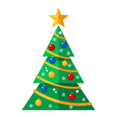 Decorated Christmas Tree with Star Topper and Baubles Vector Illustration