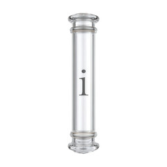 Transparent Glass Cylinder with Letter I on White Background