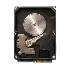 ハードディスク内部構造イラスト　精密な描写と金属光沢