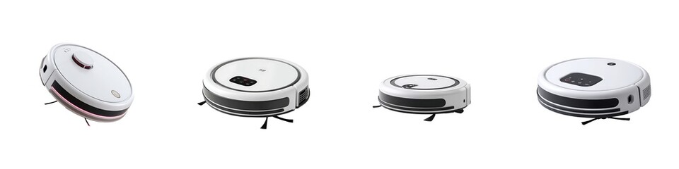 Set of robotic vacuum cleaner isolated on transparent background