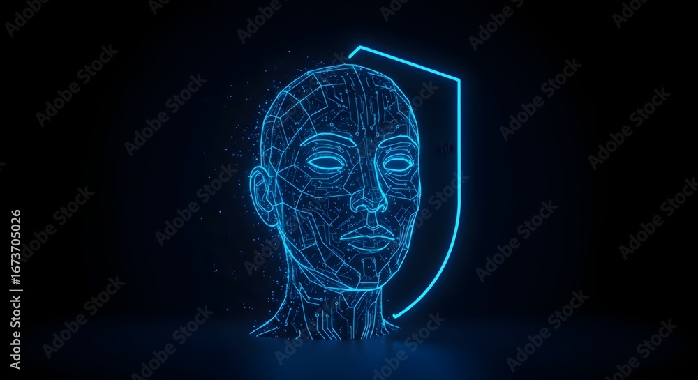 Poster abstract digital face scan representing artificial intelligence.