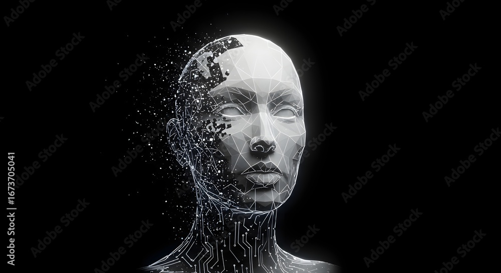 Poster abstract representation of artificial intelligence on a black background.