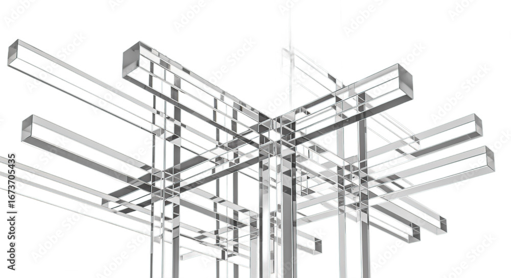 Poster complex geometric structure in white with transparent background abstract three dimensional architec