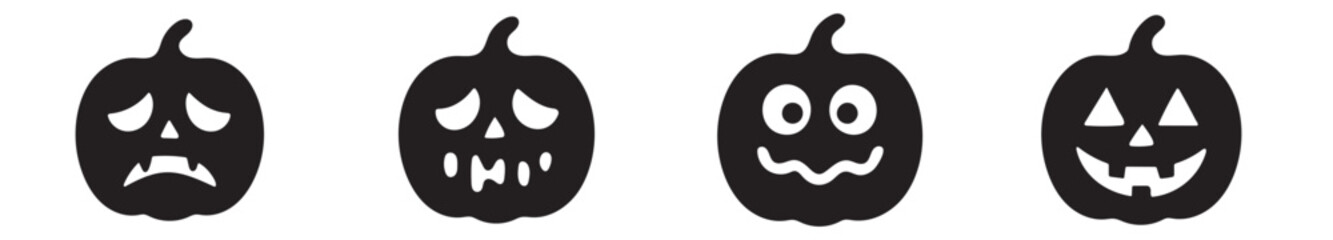 black and white vector illustration of a black and white Halloween pumpkin icon set.