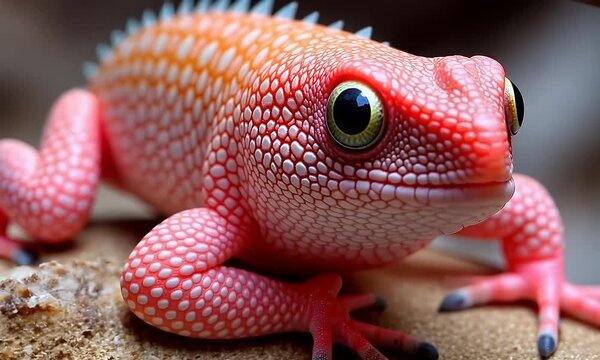 Close-up of a vibrant pink lizard with textured skin