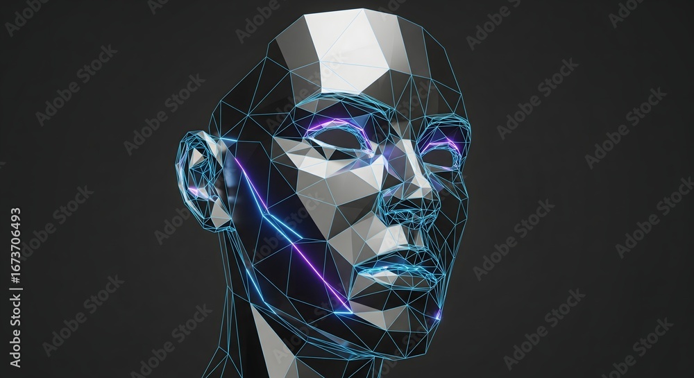 Poster abstract 3d rendering of a human head with wireframe