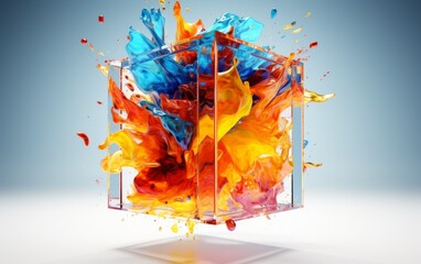 Fluid Abstract 3D Splash in Vivid Multicolor. Colorful liquid splash creating a dynamic wave effect in bright tones
