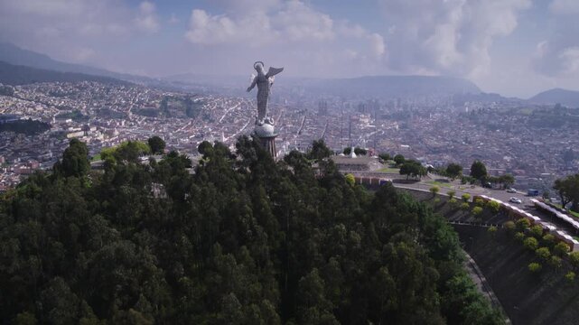 Ecuador &ndash; 4K UHD Drone Aerial of Virgin of El Panecillo Statue in Quito under Sunshine