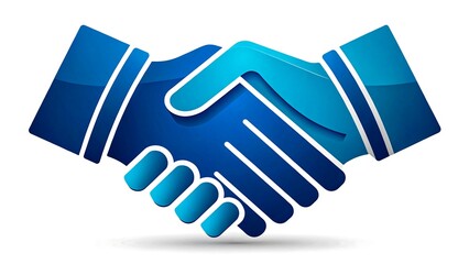 Blue handshake icon symbolizing partnership, teamwork, business agreement, and collaboration concept 

