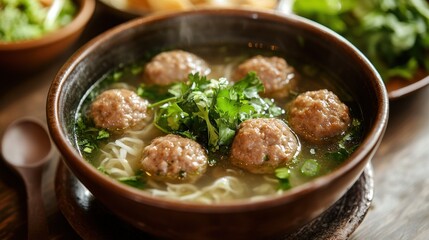 Bowl of meatball noodle soup