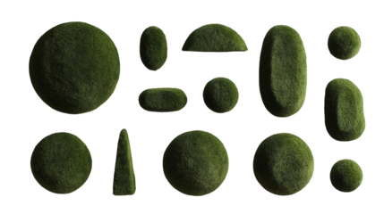 Collection of Green Moss Shapes on Dark Background