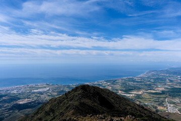 View of the Strait of Gibraltar between Europe and Africa, from the Sierra Bermeja, Estepona,...