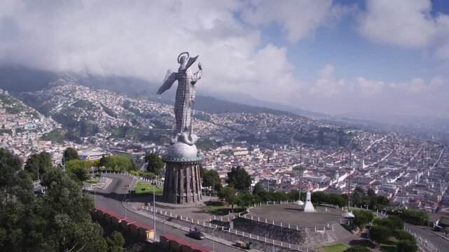 Ecuador &ndash; 4K UHD Drone Aerial of Virgin of El Panecillo Statue in Quito under Sunshine