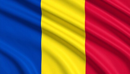 Fototapeta premium Romania flag with blue-yellow-red vertical stripes.