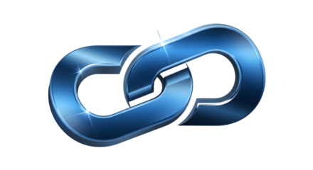 Interlinked Metallic Chain Links Icon — Glossy Blue 3D Chain Link Representing Connection, Link Building, Network Relationships and Strong Bonds