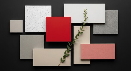 Modern mood board aesthetic featuring textured swatches and minimalist design elements