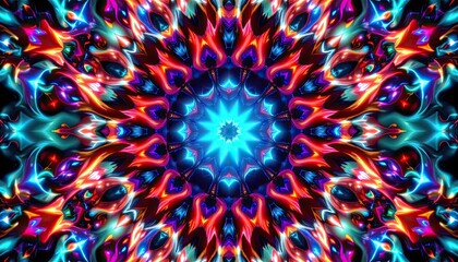 Colorful Abstract Kaleidoscope Pattern with Bright Neon Hues and Swirling Design Elements