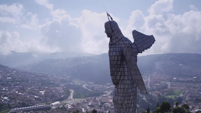 Ecuador &ndash; 4K UHD Drone Aerial of Virgin of El Panecillo Statue in Quito under Sunshine