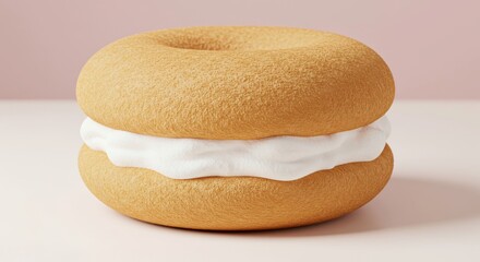 Cream-filled sandwich cookie on a pastel pink background  