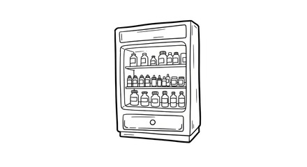 Open fridge with various drinks displayed in minimalist style  