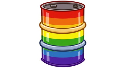Colorful rainbow barrels stacked in a vertical arrangement  