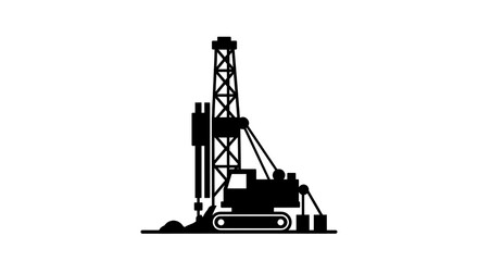 Industrial drilling rig silhouette on white background  