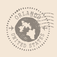 Stamp Postal of Orlando is city of USA. Map Silhouette rubber Seal.  Design Retro Travel. Seal  Map of Orlando grunge  for your design. United States. EPS10