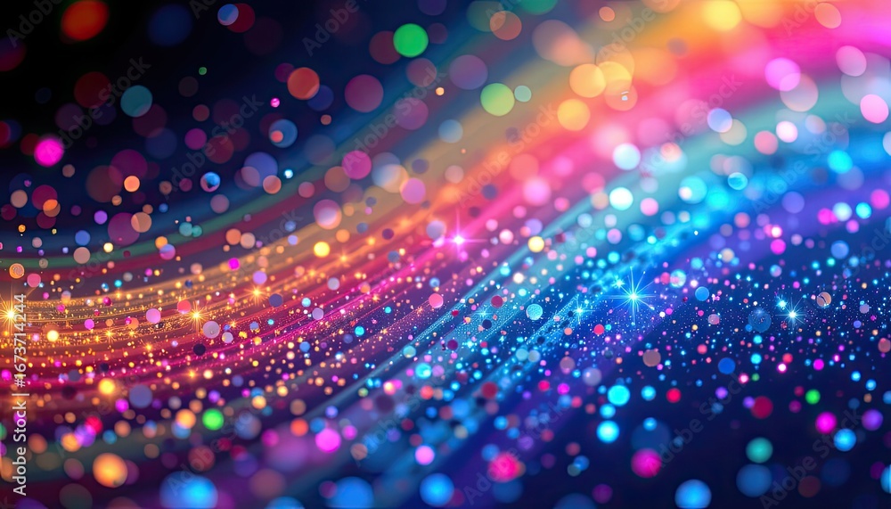 Poster vibrant colorful abstract background with sparkling bokeh lights in multicolored wave pattern