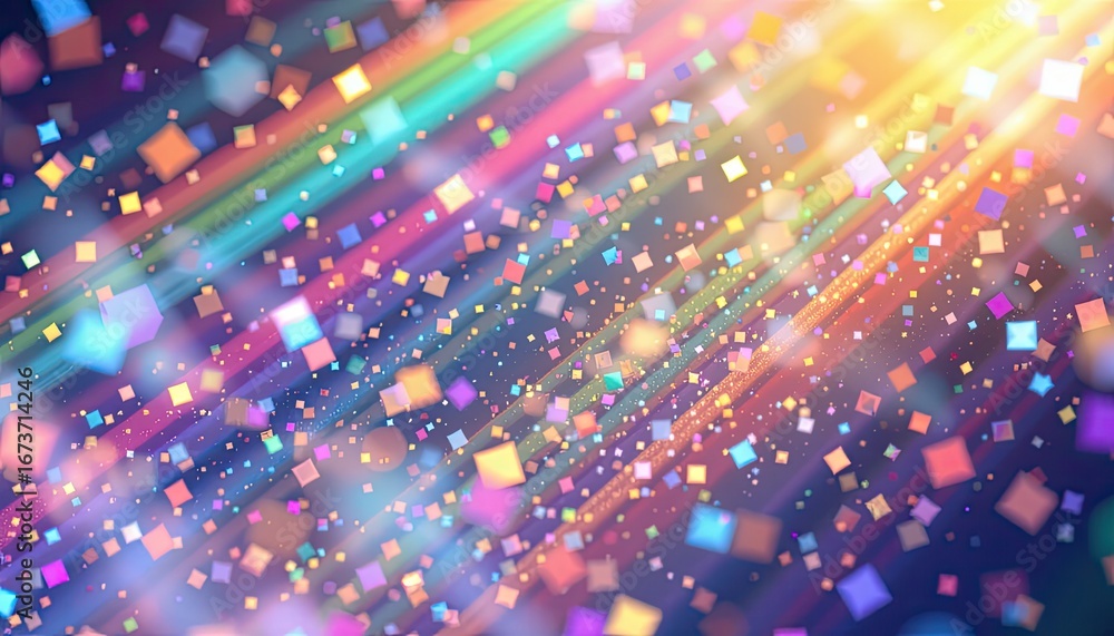 Poster colorful abstract background with shimmering lights and floating cubes in vibrant patterns for creat