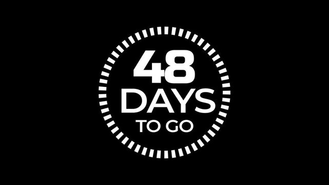 49 days to go, 49 days count animation, motion graphics running numbers counting days, 49 days in a month 49 days left, 4K HD video with white and black background.