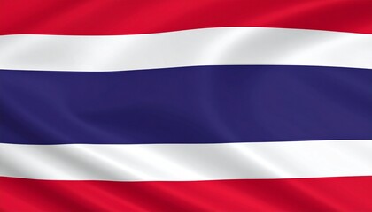 Thailand flag with five horizontal stripes and wide central blue band.