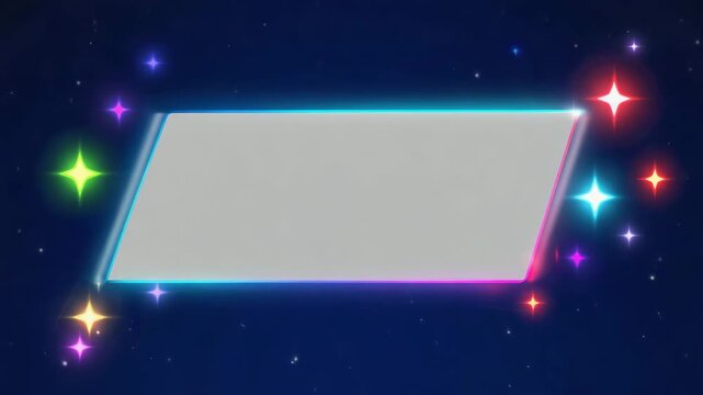 Neon Glowing Frame with Sparkling Stars on Dark Futuristic Blank Banner for Titles, Streaming Overlays and Social Media