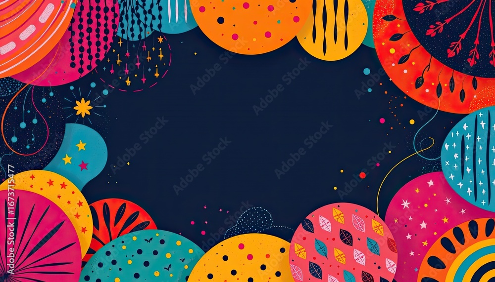 Poster vibrant and colorful festive background with decorative circular shapes and artistic patterns