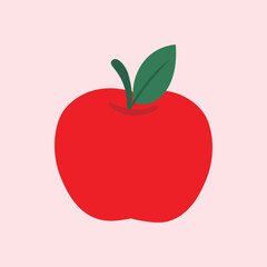 A minimalist illustration of a red apple with green leaves on a soft pink background. This simple design is perfect for icons, decoration, or modern graphic needs.