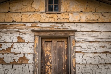 Rustic Wooden Door and Cracked Wall Texture of Abandoned House peeling paint weathered wood
