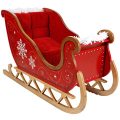 Decorative sleigh with ornamental design on a white background ideal for holiday festivities and seasonal decor sleigh, decoration, holiday, festive, red, wooden, design, snowflake, seating, seasonal,