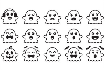 Halloween Ghost Characters with Cute and Scary Expressions Vector