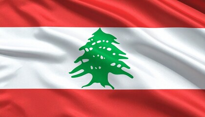 Lebanon flag with red-white-red horizontal stripes and central green cedar tree.