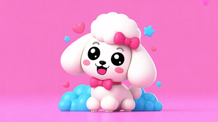 Adorable cartoon poodle with bow tie, perfect for children's book or whimsical designs, happy and cute
