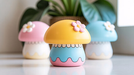 Adorable mushroom lamps in pastel colors create a whimsical, magical ambiance for any room with a soft glow