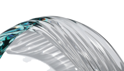 Curved Glass Structure with Green and Blue Pattern.