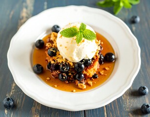 Blueberry dessert with ice cream